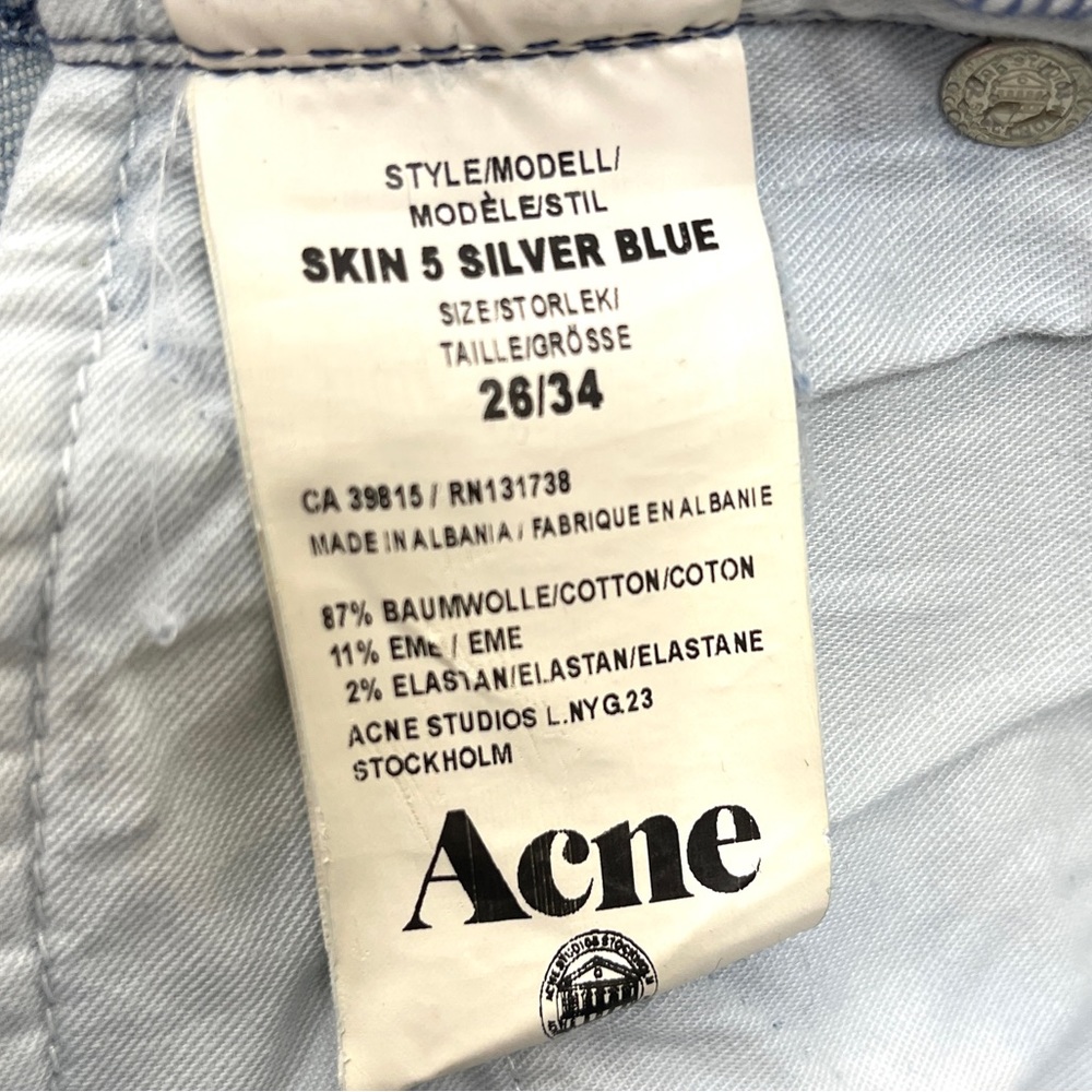 ACNE STUDIOS Skin 5 Silver Blue Jeans NEW Size 26 - Picture 9 of 11